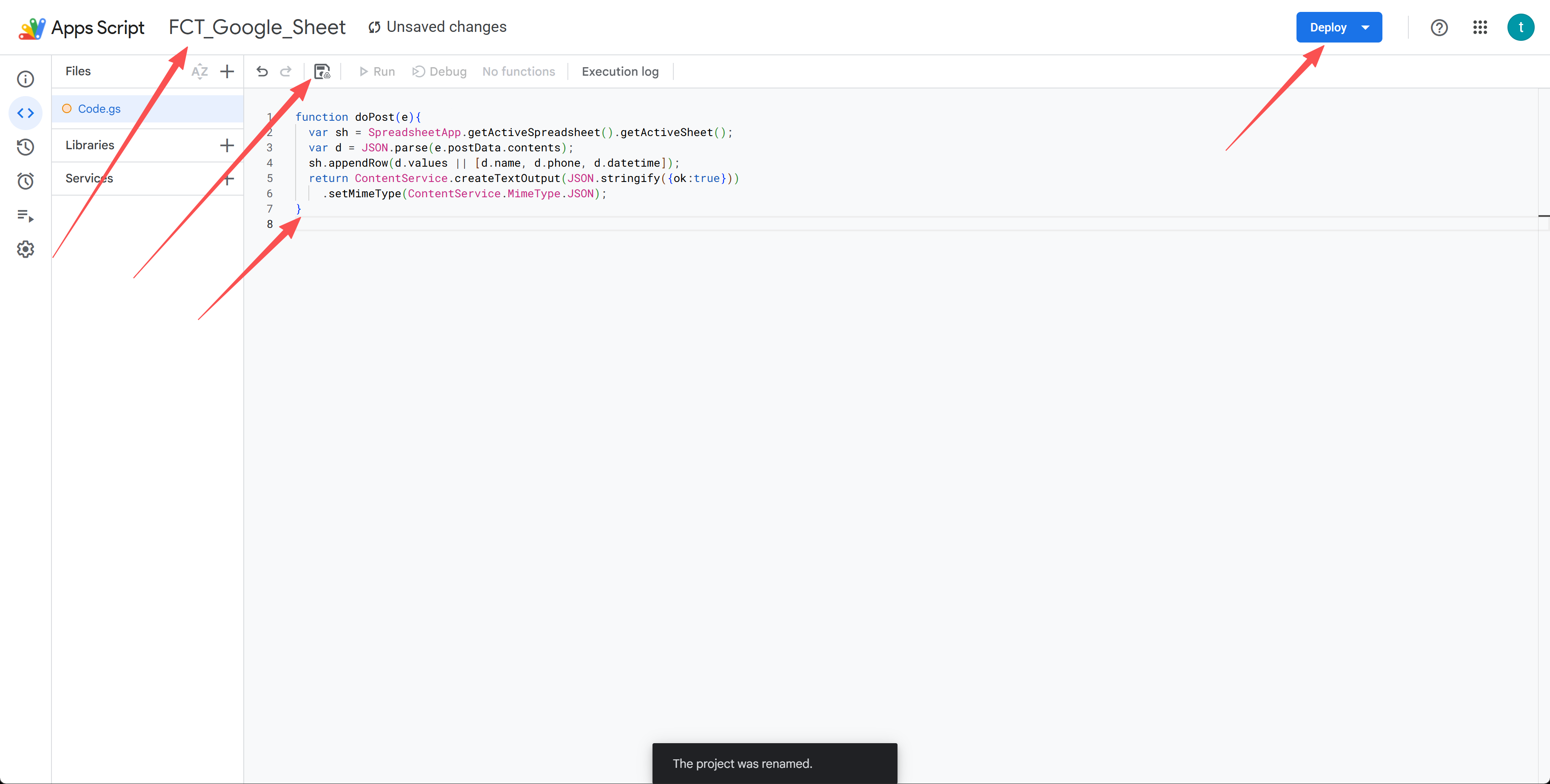 Paste the script and save